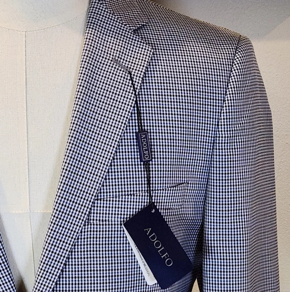 ADOLFO Sky Blue Layered Check Wool Sport Coat 38S - Picture 2 of 10